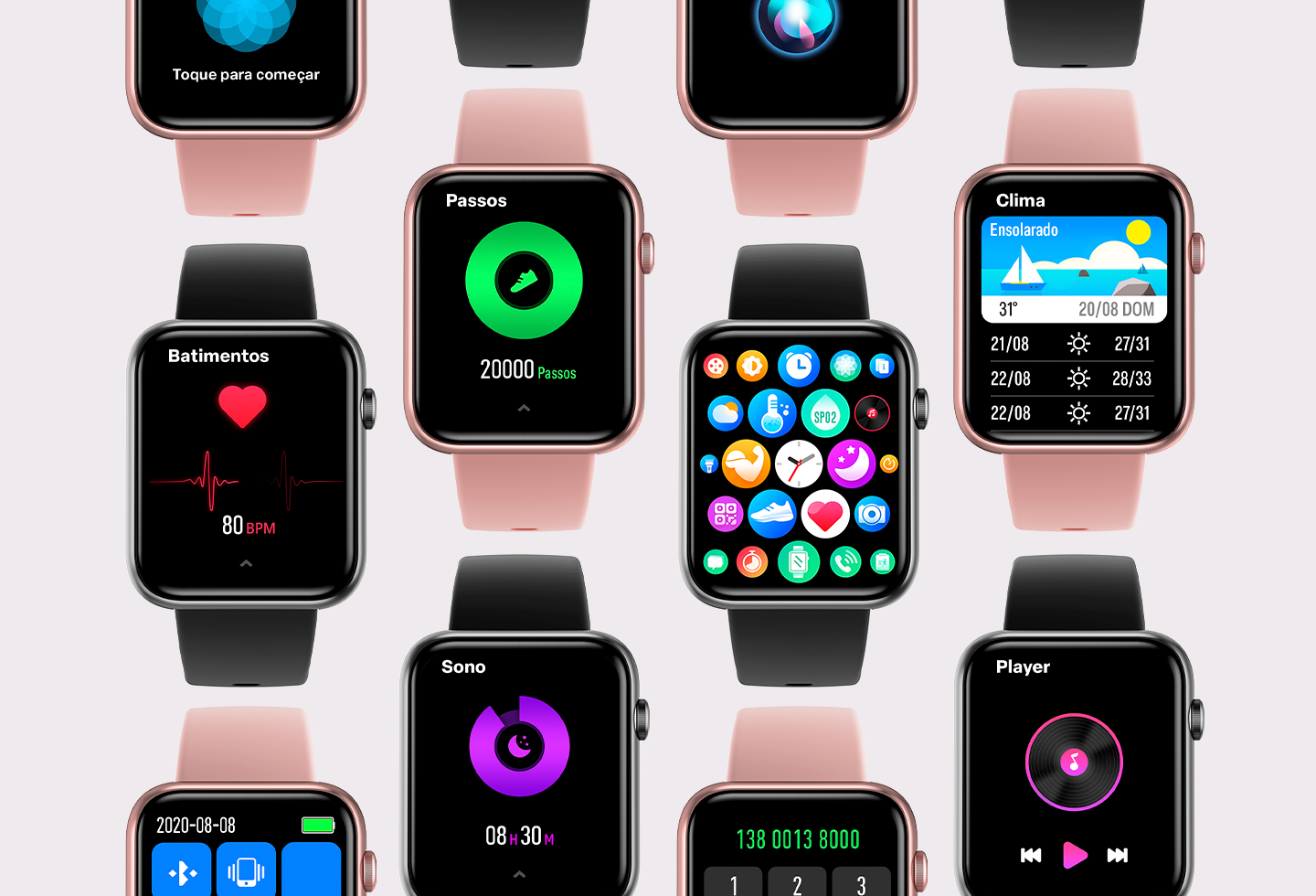 Mosaico com diversos Smartwatches